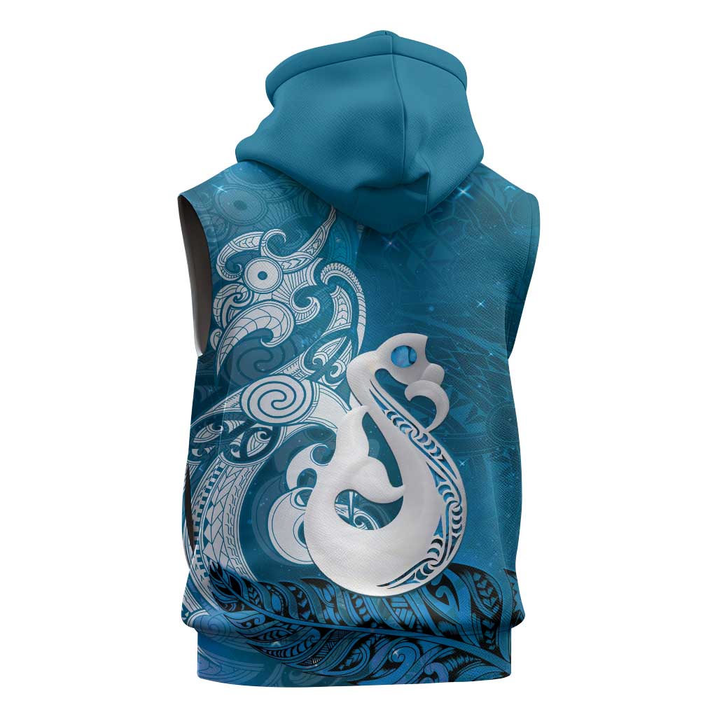 New Zealand Matariki Sleeveless Hoodie Maori Manaia Galaxy Silver Fern Blue Color LT22 - Polynesian Pride
