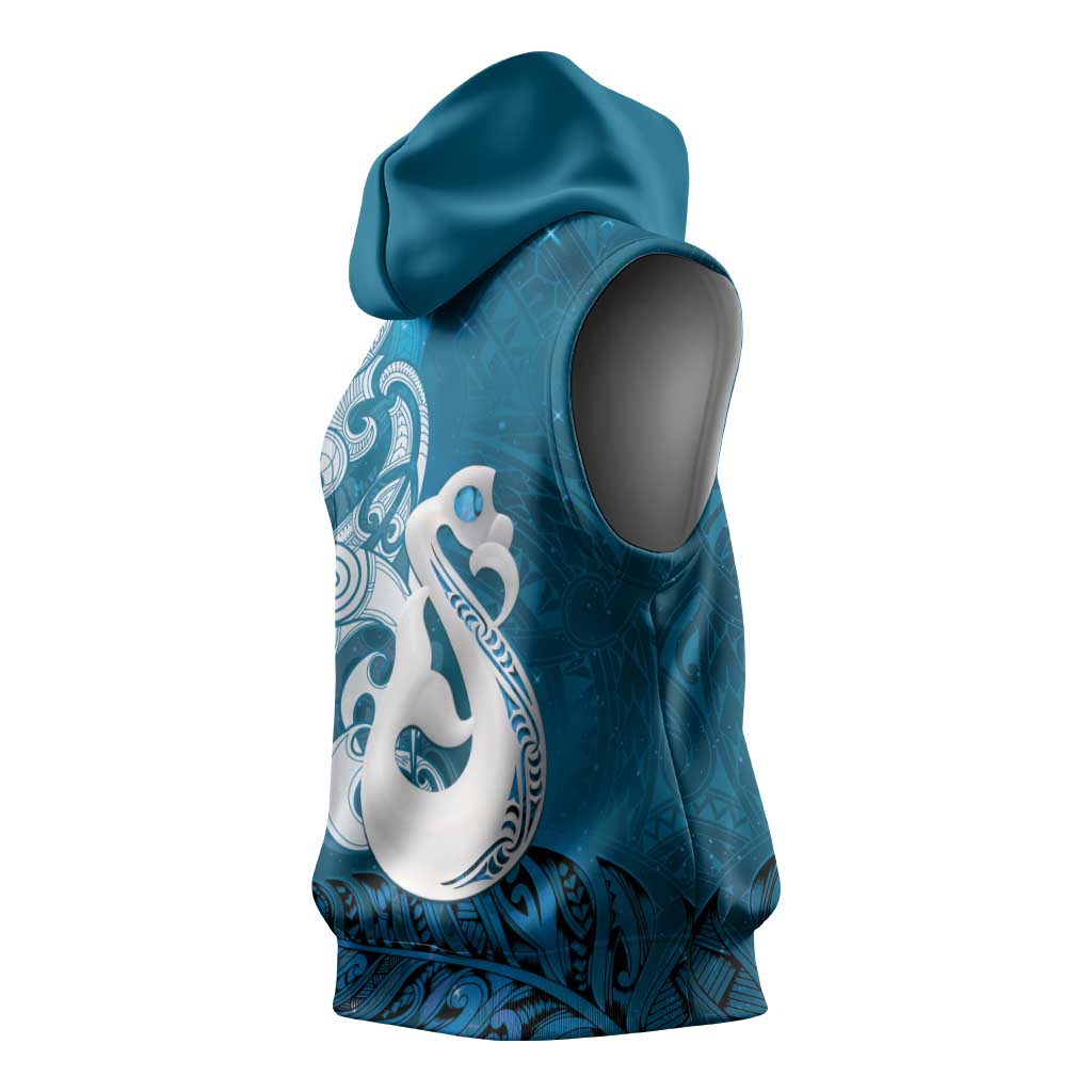 New Zealand Matariki Sleeveless Hoodie Maori Manaia Galaxy Silver Fern Blue Color LT22 - Polynesian Pride