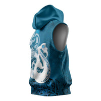 New Zealand Matariki Sleeveless Hoodie Maori Manaia Galaxy Silver Fern Blue Color LT22 - Polynesian Pride