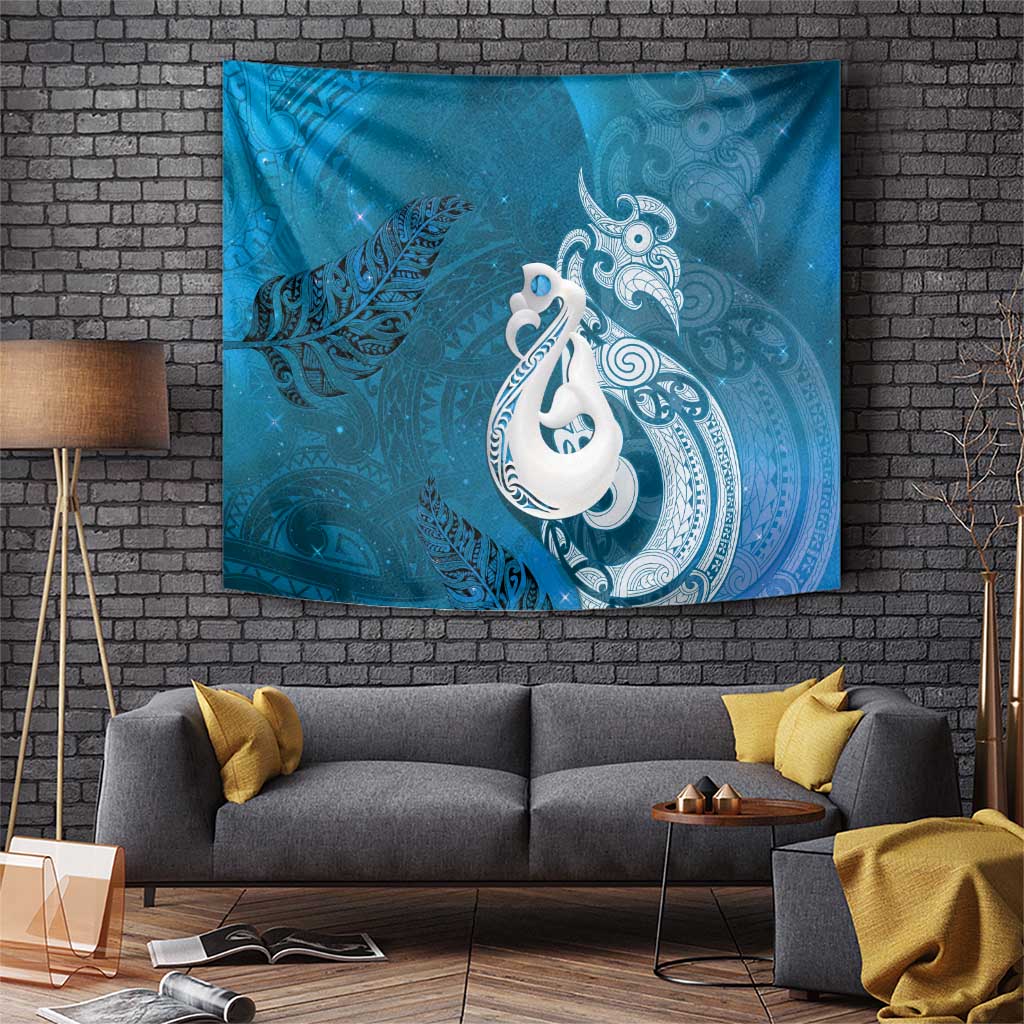 New Zealand Matariki Tapestry Maori Manaia Galaxy Silver Fern Blue Color