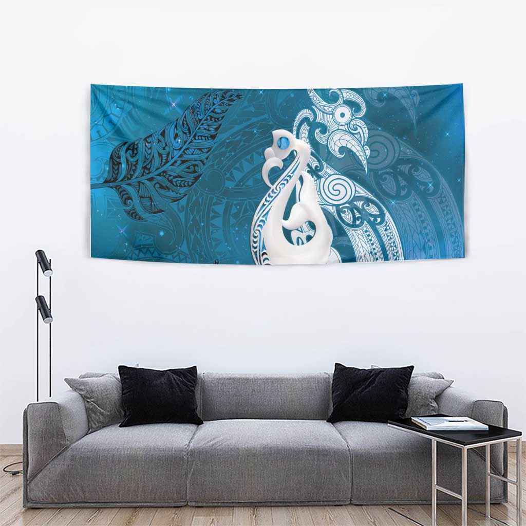 New Zealand Matariki Tapestry Maori Manaia Galaxy Silver Fern Blue Color