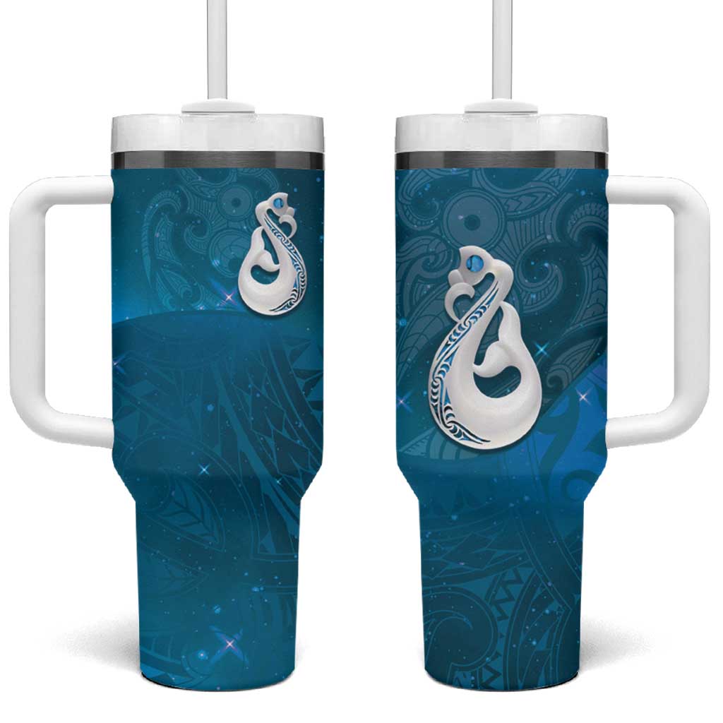 New Zealand Matariki Tumbler With Handle Maori Manaia Galaxy Silver Fern Blue Color