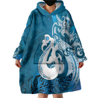 New Zealand Matariki Wearable Blanket Hoodie Maori Manaia Galaxy Silver Fern Blue Color LT22 - Polynesian Pride