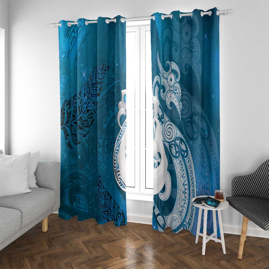 New Zealand Matariki Window Curtain Maori Manaia Galaxy Silver Fern Blue Color