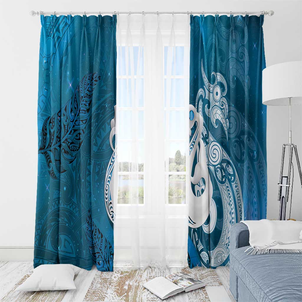 New Zealand Matariki Window Curtain Maori Manaia Galaxy Silver Fern Blue Color