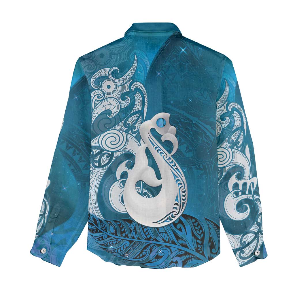 New Zealand Matariki Women Casual Shirt Maori Manaia Galaxy Silver Fern Blue Color LT22 - Polynesian Pride