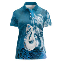 New Zealand Matariki Women Polo Shirt Maori Manaia Galaxy Silver Fern Blue Color LT22 Female Blue - Polynesian Pride