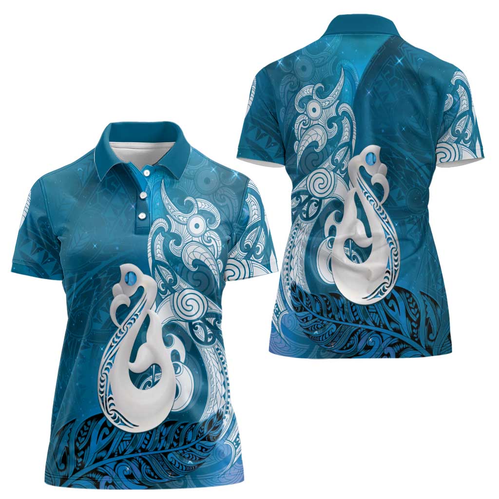 New Zealand Matariki Women Polo Shirt Maori Manaia Galaxy Silver Fern Blue Color LT22 - Polynesian Pride