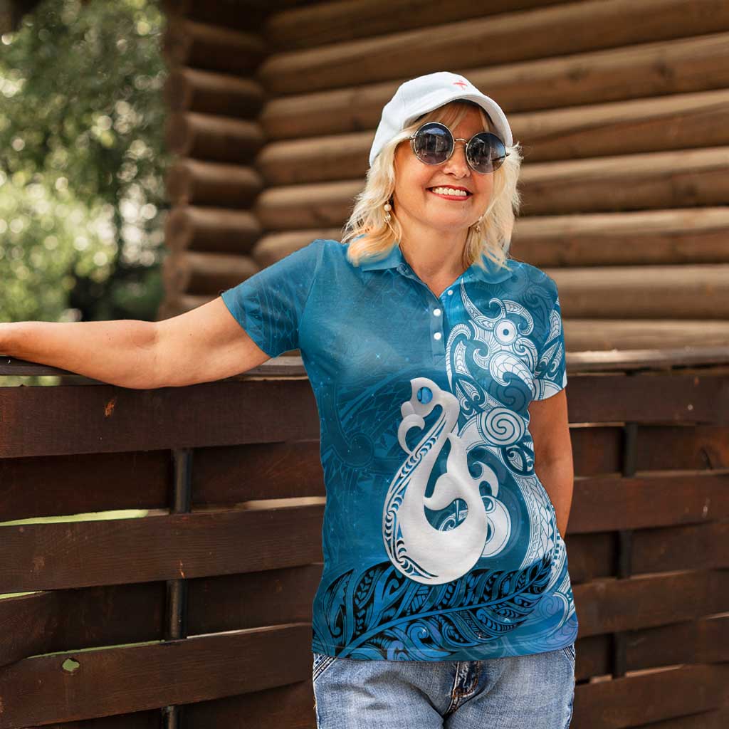 New Zealand Matariki Women Polo Shirt Maori Manaia Galaxy Silver Fern Blue Color LT22 - Polynesian Pride