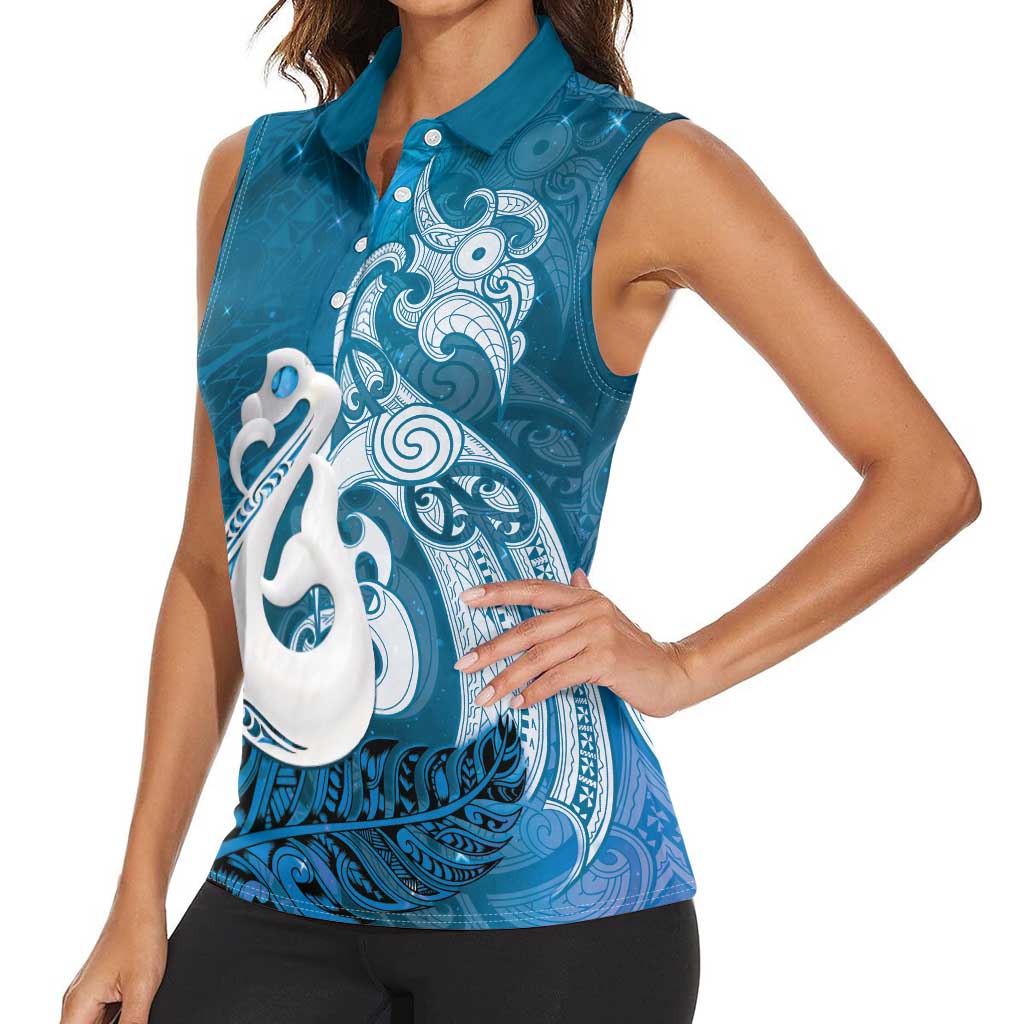 New Zealand Matariki Women Sleeveless Polo Shirt Maori Manaia Galaxy Silver Fern Blue Color LT22 - Polynesian Pride