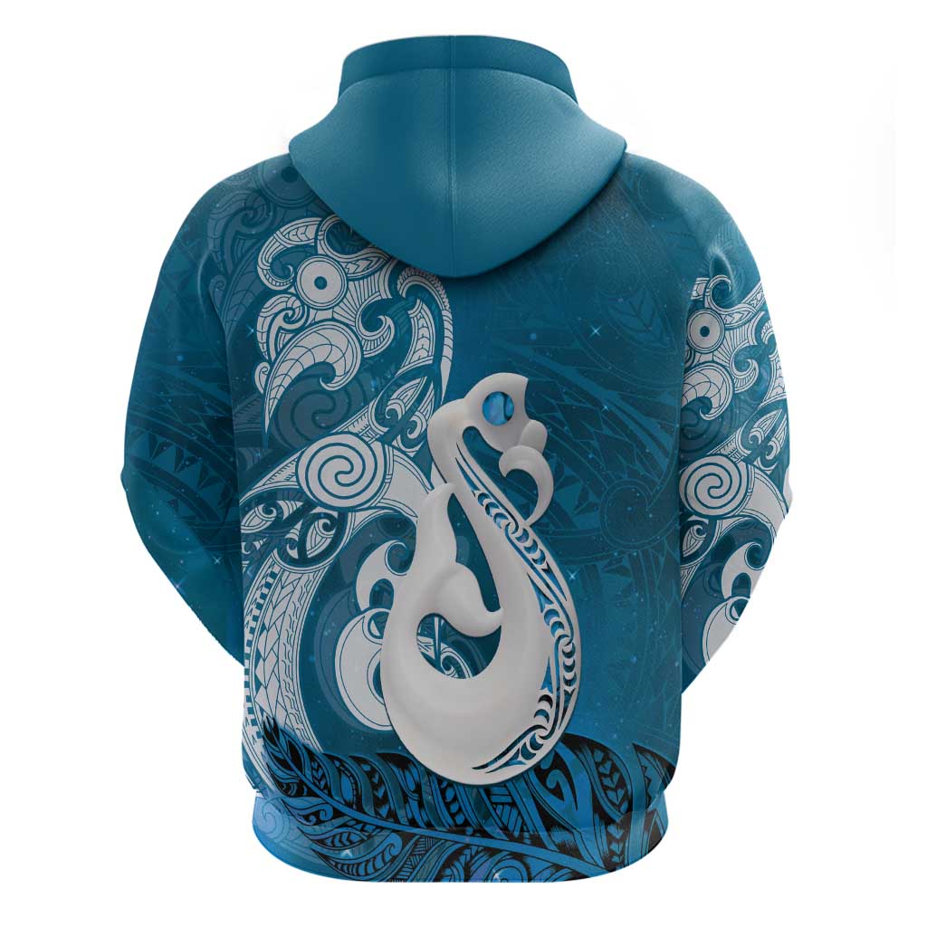 New Zealand Matariki Zip Hoodie Maori Manaia Galaxy Silver Fern Blue Color