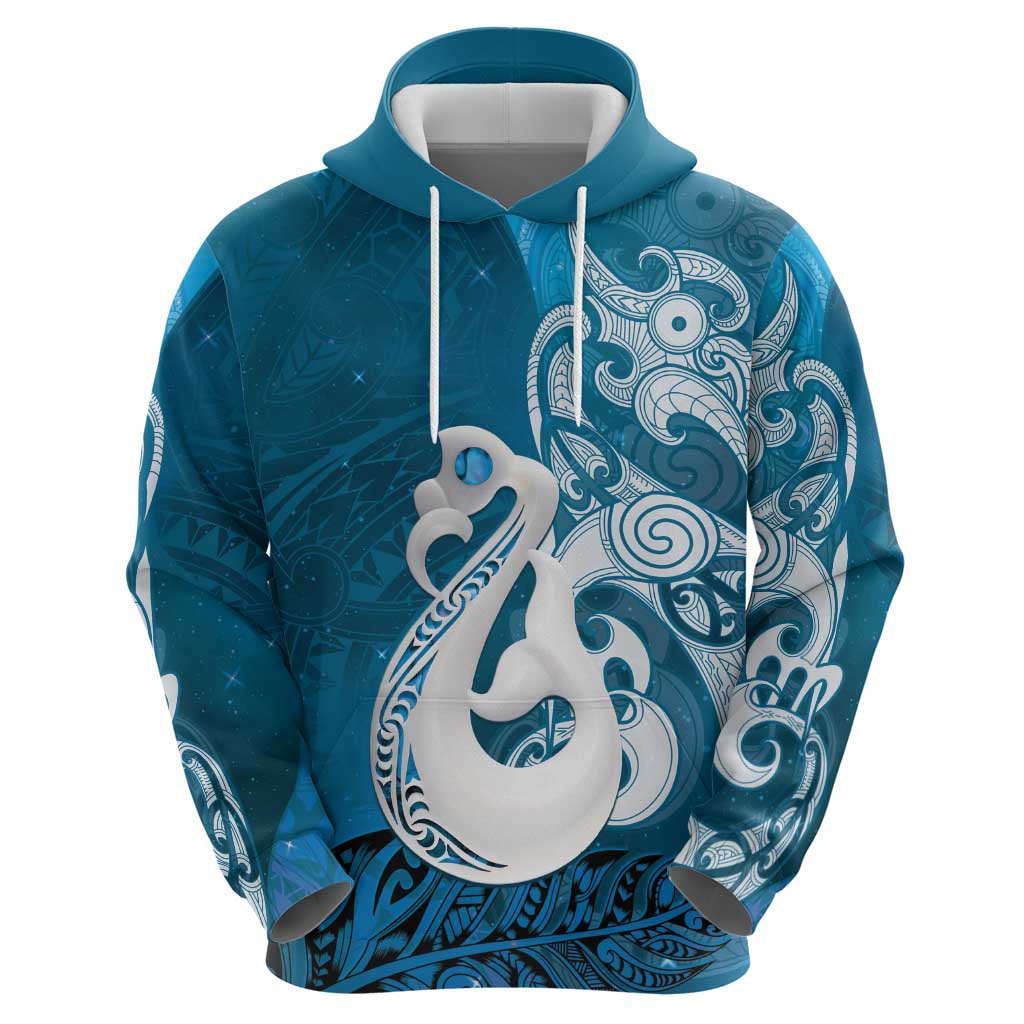 New Zealand Matariki Zip Hoodie Maori Manaia Galaxy Silver Fern Blue Color