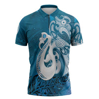 New Zealand Matariki Zipper Polo Shirt Maori Manaia Galaxy Silver Fern Blue Color LT22 Blue - Polynesian Pride