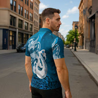 New Zealand Matariki Zipper Polo Shirt Maori Manaia Galaxy Silver Fern Blue Color LT22 - Polynesian Pride