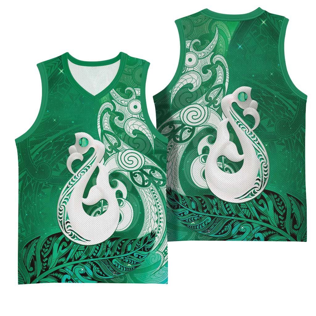 New Zealand Matariki Basketball Jersey Maori Manaia Galaxy Silver Fern Green Color LT22 - Polynesian Pride