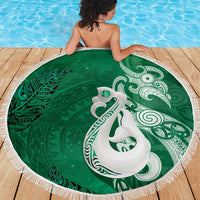 New Zealand Matariki Beach Blanket Maori Manaia Galaxy Silver Fern Green Color