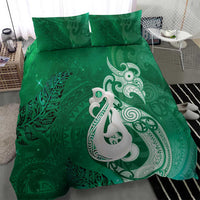 New Zealand Matariki Bedding Set Maori Manaia Galaxy Silver Fern Green Color