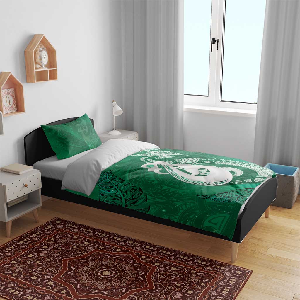 New Zealand Matariki Bedding Set Maori Manaia Galaxy Silver Fern Green Color