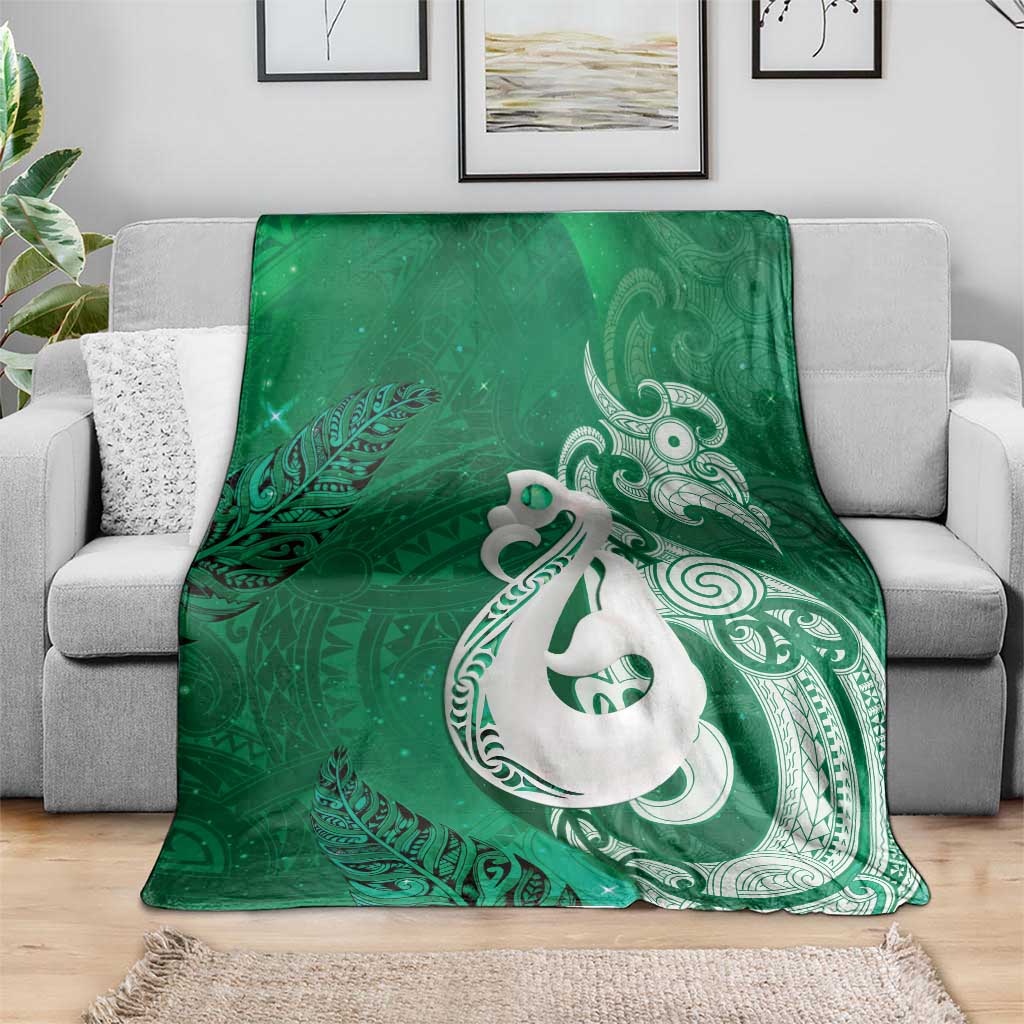 New Zealand Matariki Blanket Maori Manaia Galaxy Silver Fern Green Color