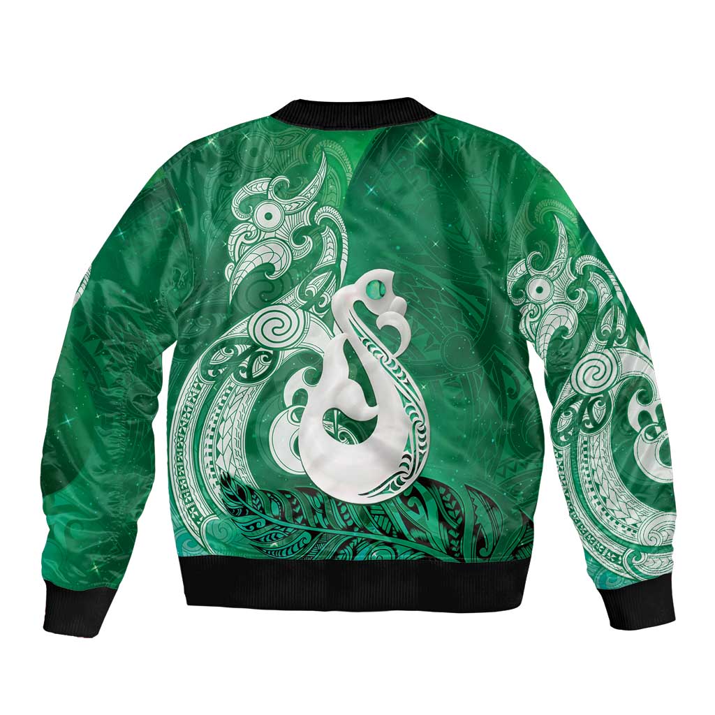 New Zealand Matariki Bomber Jacket Maori Manaia Galaxy Silver Fern Green Color