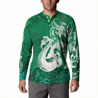 New Zealand Matariki Button Sweatshirt Maori Manaia Galaxy Silver Fern Green Color