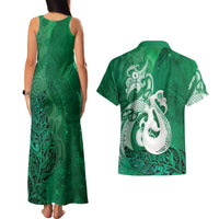 New Zealand Matariki Couples Matching Tank Maxi Dress and Hawaiian Shirt Maori Manaia Galaxy Silver Fern Green Color LT22 - Polynesian Pride