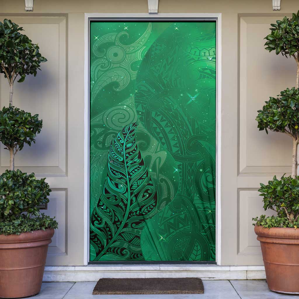 New Zealand Matariki Door Cover Maori Manaia Galaxy Silver Fern Green Color LT22 Green - Polynesian Pride
