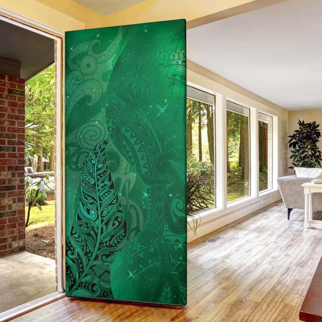 New Zealand Matariki Door Cover Maori Manaia Galaxy Silver Fern Green Color LT22 - Polynesian Pride