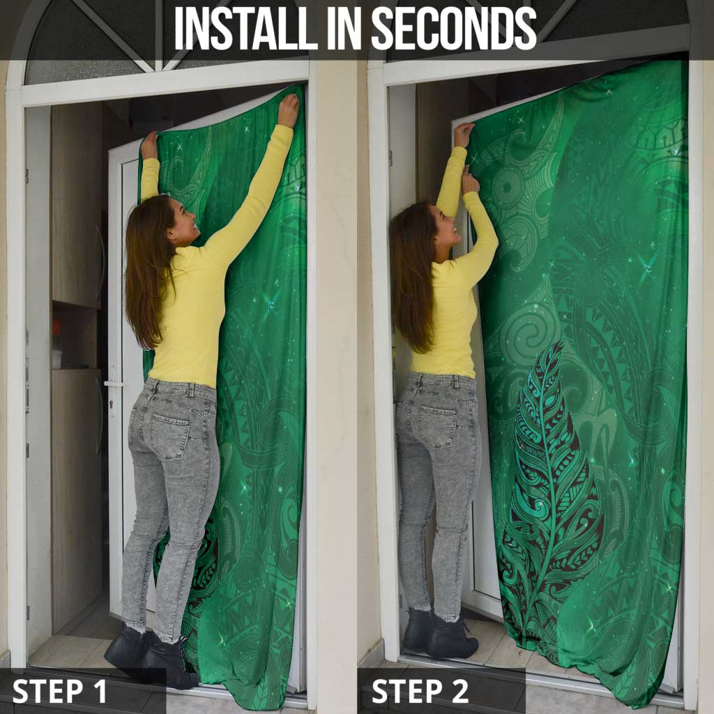 New Zealand Matariki Door Cover Maori Manaia Galaxy Silver Fern Green Color LT22 - Polynesian Pride