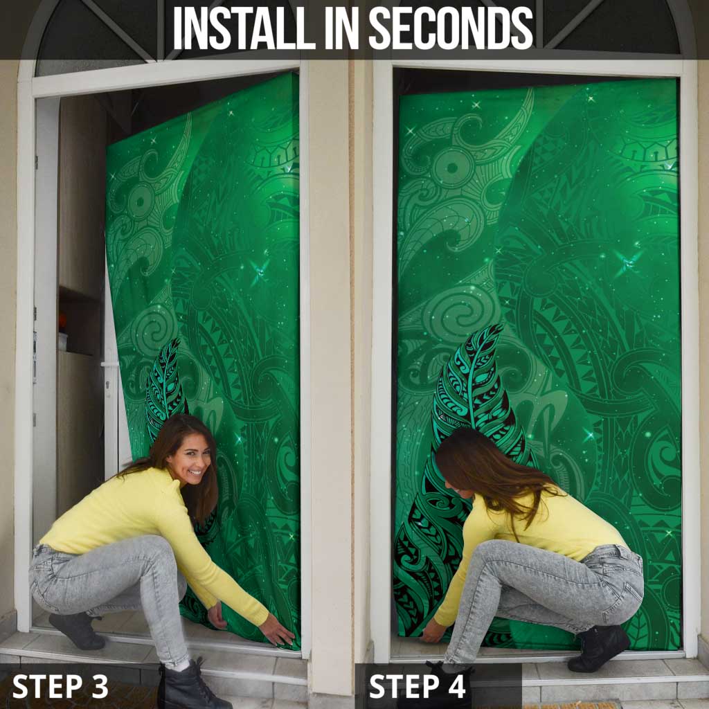 New Zealand Matariki Door Cover Maori Manaia Galaxy Silver Fern Green Color LT22 - Polynesian Pride