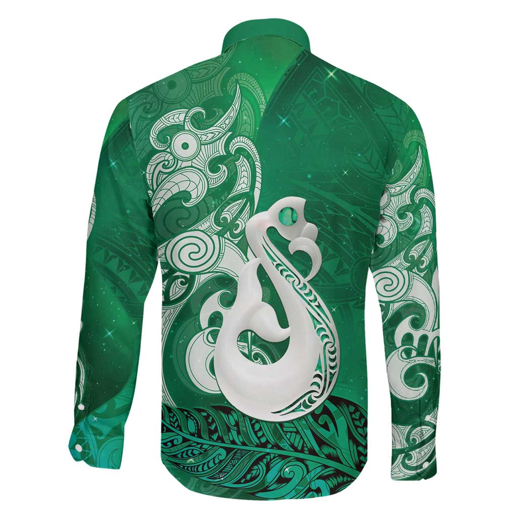 New Zealand Matariki Family Matching Off Shoulder Short Dress and Hawaiian Shirt Maori Manaia Galaxy Silver Fern Green Color LT22 - Polynesian Pride