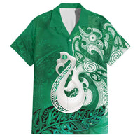 New Zealand Matariki Family Matching Puletasi and Hawaiian Shirt Maori Manaia Galaxy Silver Fern Green Color LT22 Dad's Shirt - Short Sleeve Green - Polynesian Pride