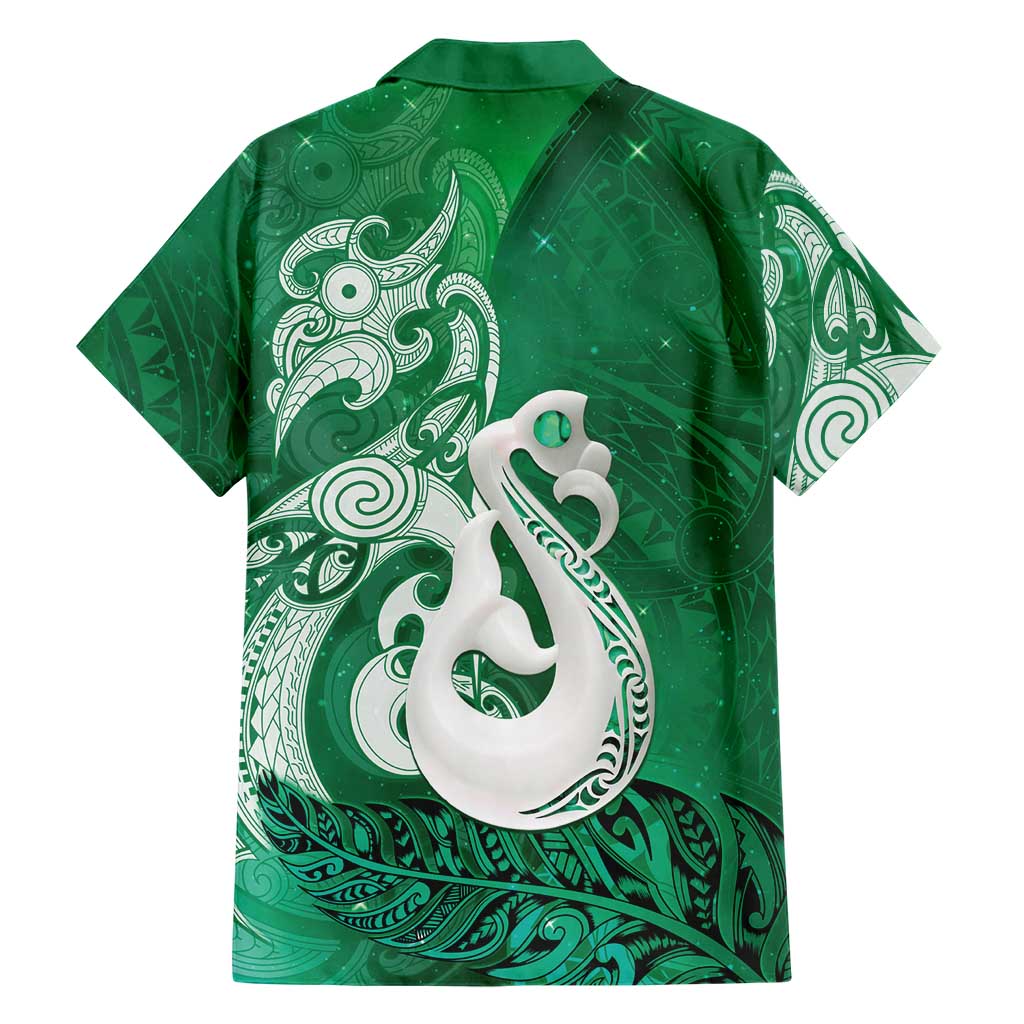 New Zealand Matariki Family Matching Summer Maxi Dress and Hawaiian Shirt Maori Manaia Galaxy Silver Fern Green Color LT22 - Polynesian Pride
