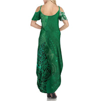 New Zealand Matariki Family Matching Summer Maxi Dress and Hawaiian Shirt Maori Manaia Galaxy Silver Fern Green Color LT22 - Polynesian Pride