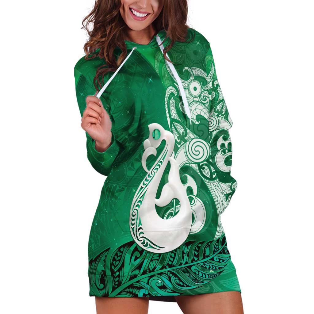 New Zealand Matariki Hoodie Dress Maori Manaia Galaxy Silver Fern Green Color LT22 Green - Polynesian Pride