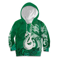 New Zealand Matariki Kid Hoodie Maori Manaia Galaxy Silver Fern Green Color LT22 Hoodie Green - Polynesian Pride