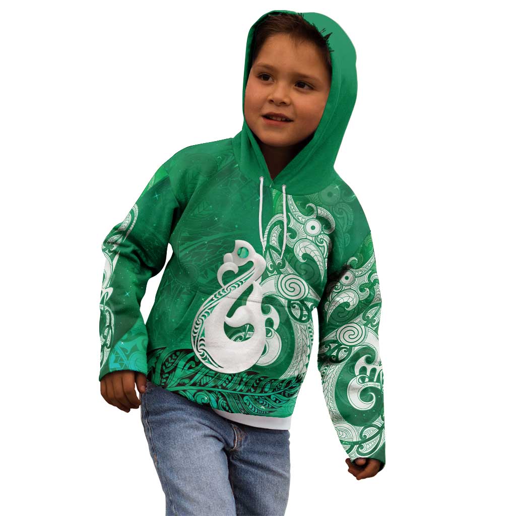 New Zealand Matariki Kid Hoodie Maori Manaia Galaxy Silver Fern Green Color LT22 - Polynesian Pride