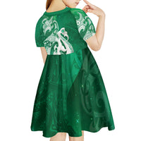 New Zealand Matariki Kid Short Sleeve Dress Maori Manaia Galaxy Silver Fern Green Color LT22 - Polynesian Pride