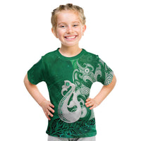 New Zealand Matariki Kid T Shirt Maori Manaia Galaxy Silver Fern Green Color