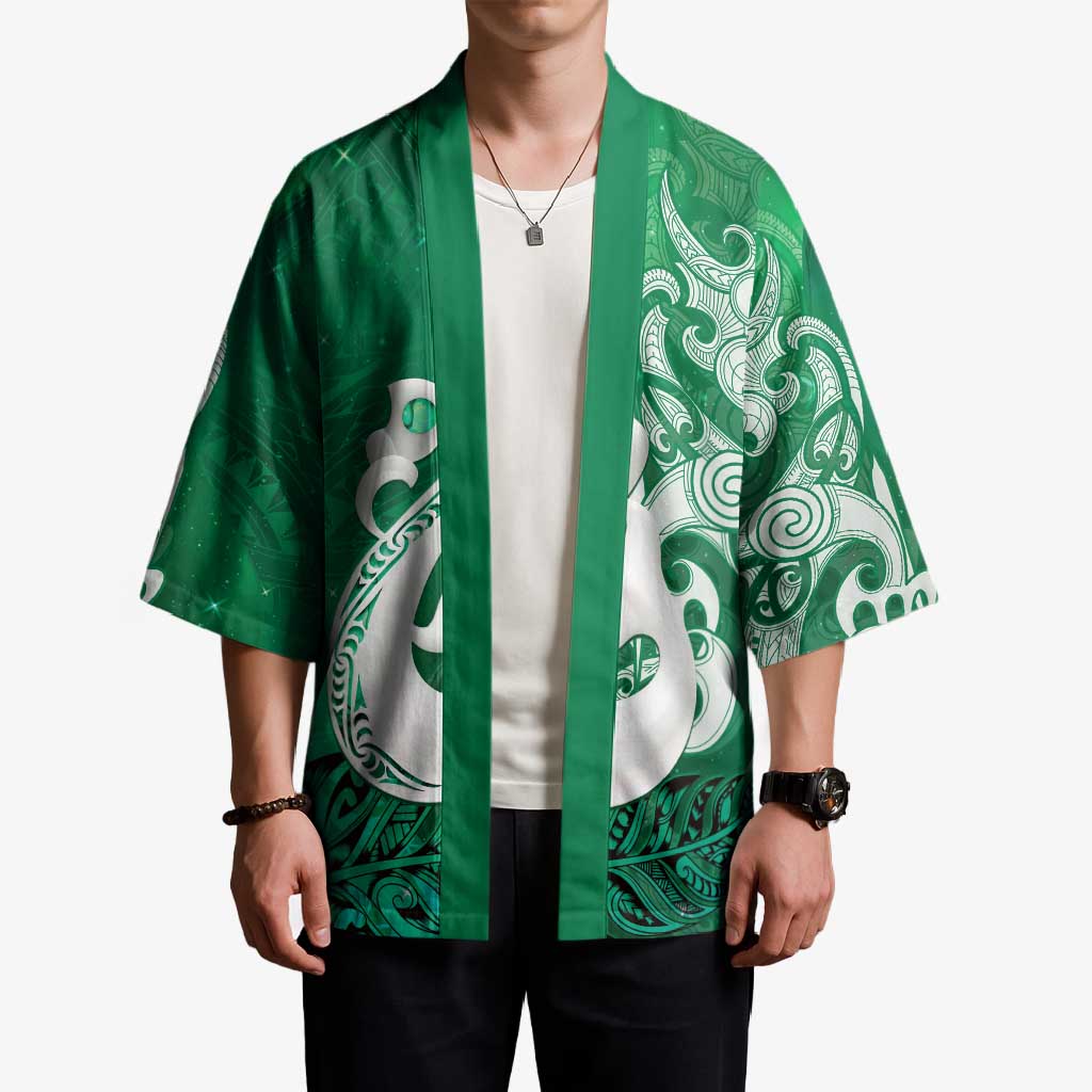 New Zealand Matariki Kimono Maori Manaia Galaxy Silver Fern Green Color