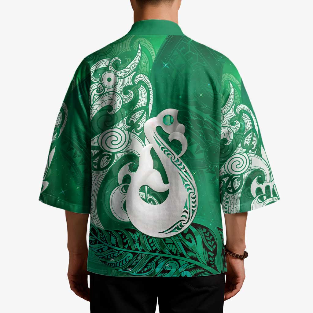 New Zealand Matariki Kimono Maori Manaia Galaxy Silver Fern Green Color