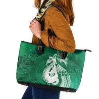 New Zealand Matariki Leather Tote Bag Maori Manaia Galaxy Silver Fern Green Color LT22 Green - Polynesian Pride