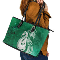 New Zealand Matariki Leather Tote Bag Maori Manaia Galaxy Silver Fern Green Color LT22 - Polynesian Pride