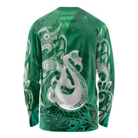 New Zealand Matariki Long Sleeve Shirt Maori Manaia Galaxy Silver Fern Green Color