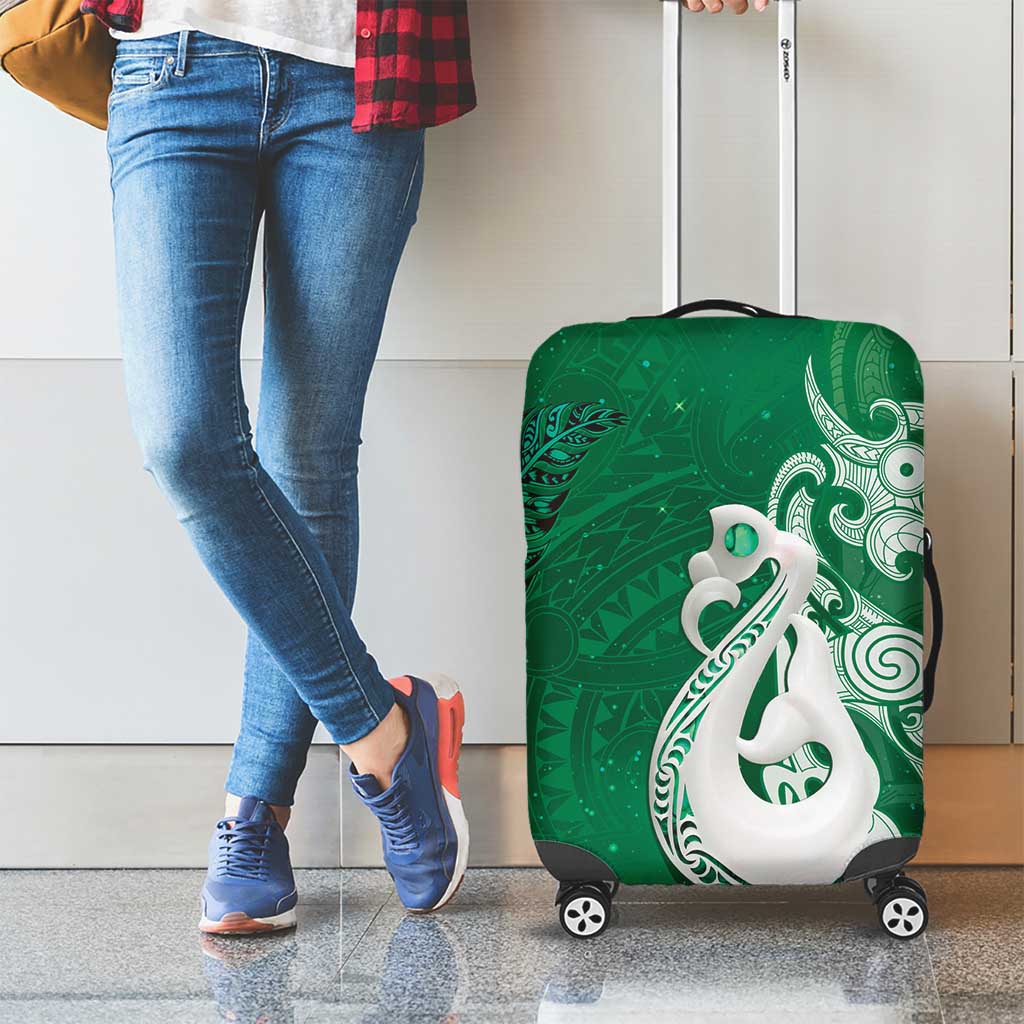 New Zealand Matariki Luggage Cover Maori Manaia Galaxy Silver Fern Green Color LT22 - Polynesian Pride