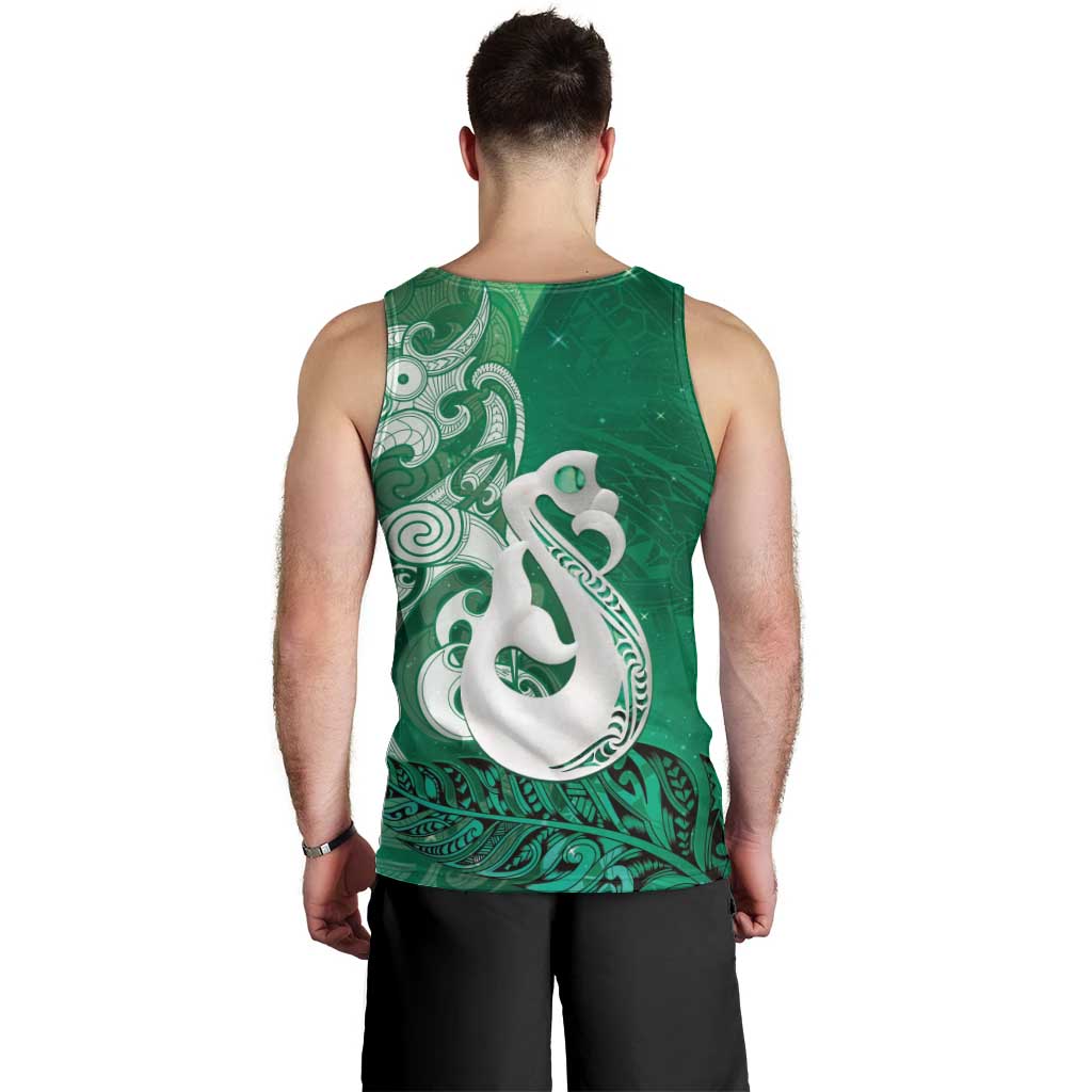 New Zealand Matariki Men Tank Top Maori Manaia Galaxy Silver Fern Green Color