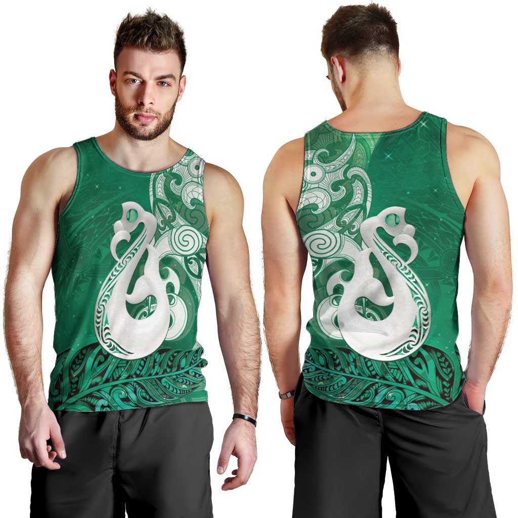 New Zealand Matariki Men Tank Top Maori Manaia Galaxy Silver Fern Green Color
