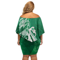 New Zealand Matariki Off Shoulder Short Dress Maori Manaia Galaxy Silver Fern Green Color LT22 - Polynesian Pride