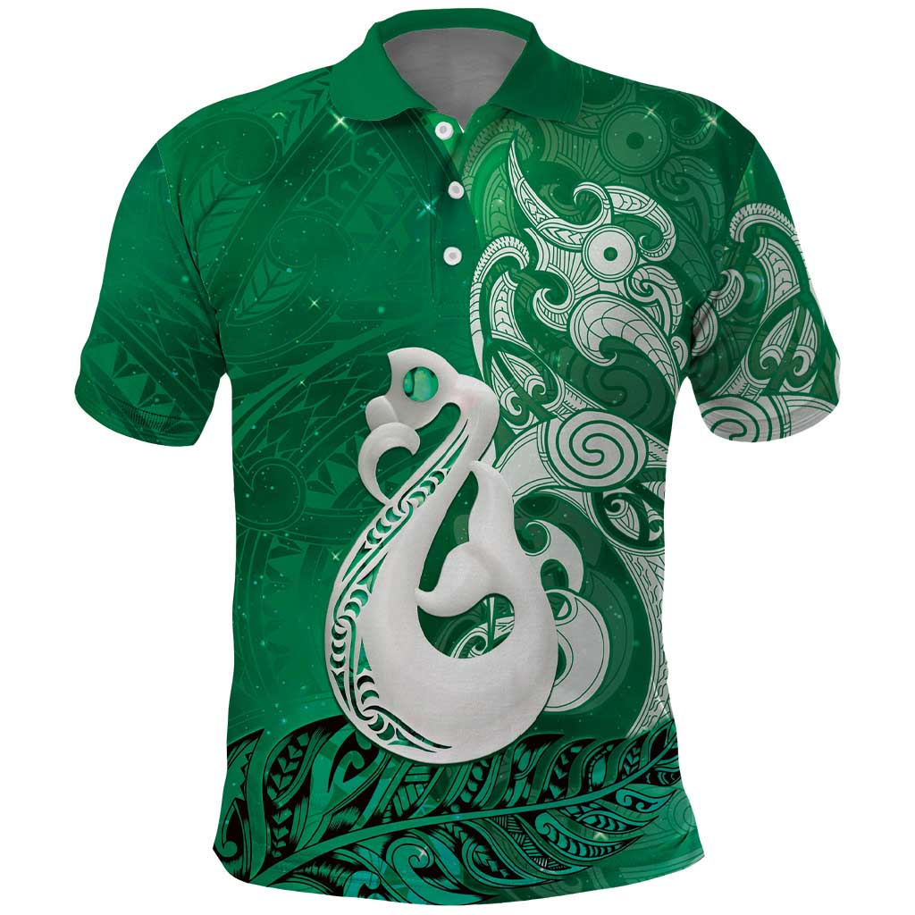 New Zealand Matariki Polo Shirt Maori Manaia Galaxy Silver Fern Green Color LT22 Green - Polynesian Pride