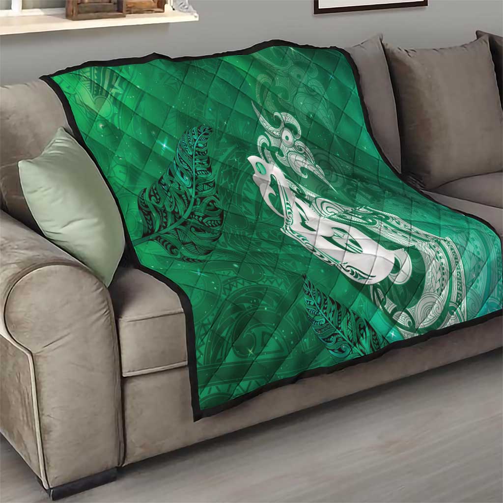 New Zealand Matariki Quilt Maori Manaia Galaxy Silver Fern Green Color